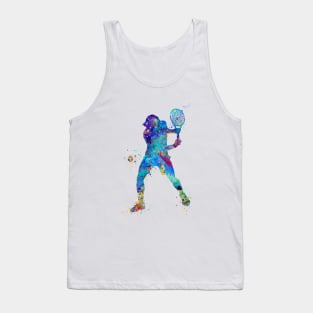 Tennis Boy Player Backhand Watercolor Silhouette Tank Top